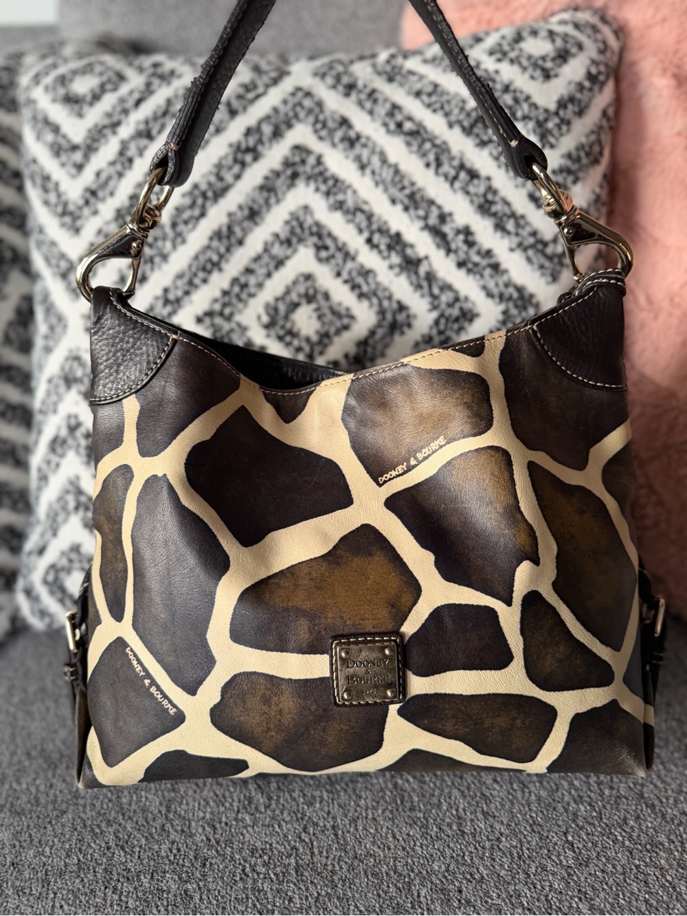 Dooney & Bourke Brown and Cream Giraffe-Print Shoulder Bag